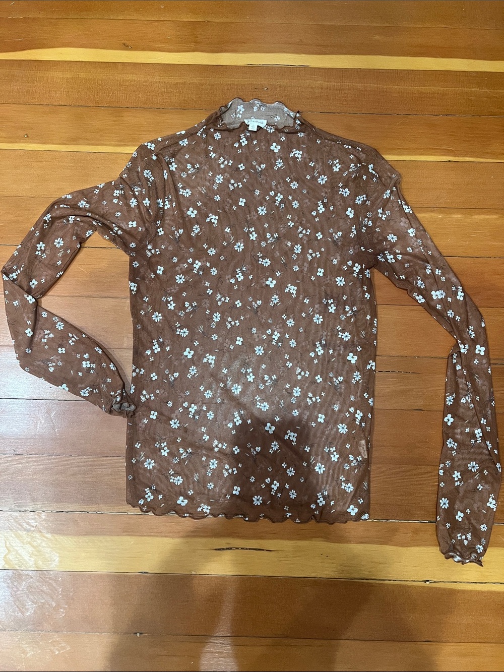 Brown Floral Long Sleeve Mesh Tee